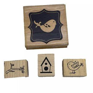 RUBBER STAMP Wood Block Lot Birds Birdhouse Twig 4 stamps Crafts Cards Scrapbo